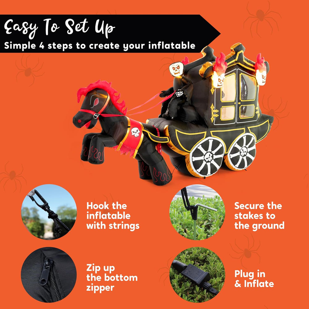 Joiedomi 10 Ft Long Halloween Inflatables Carriage Outdoor Decorations with H...