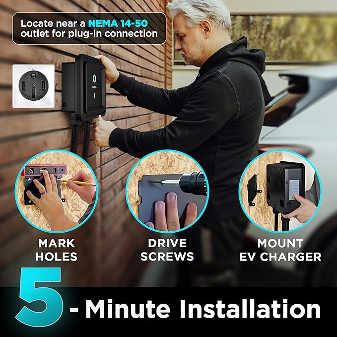 EVIQO Level 2 EV Charger - 48 Amp EV Charger Level 2-240V Electric Vehicle - Image 3