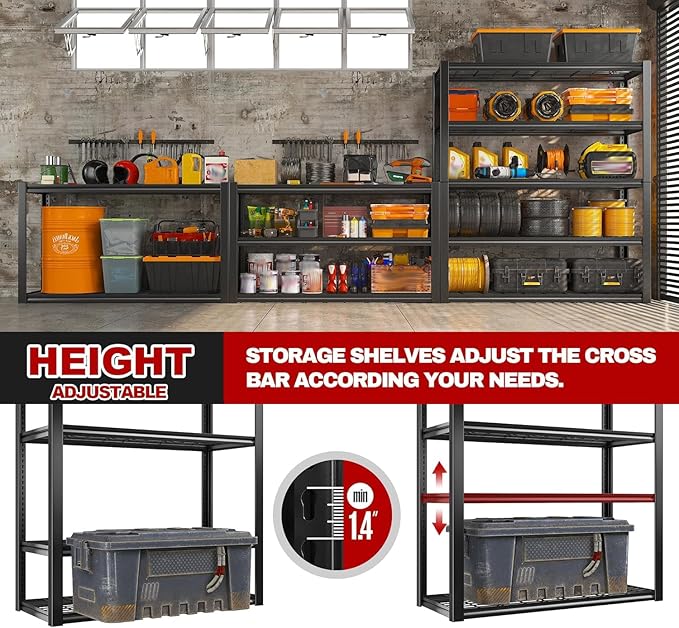 REIBII 48" W Garage Shelving Heavy Duty Load 2500LBS, 5 Tier Storage Shelves - Image 6