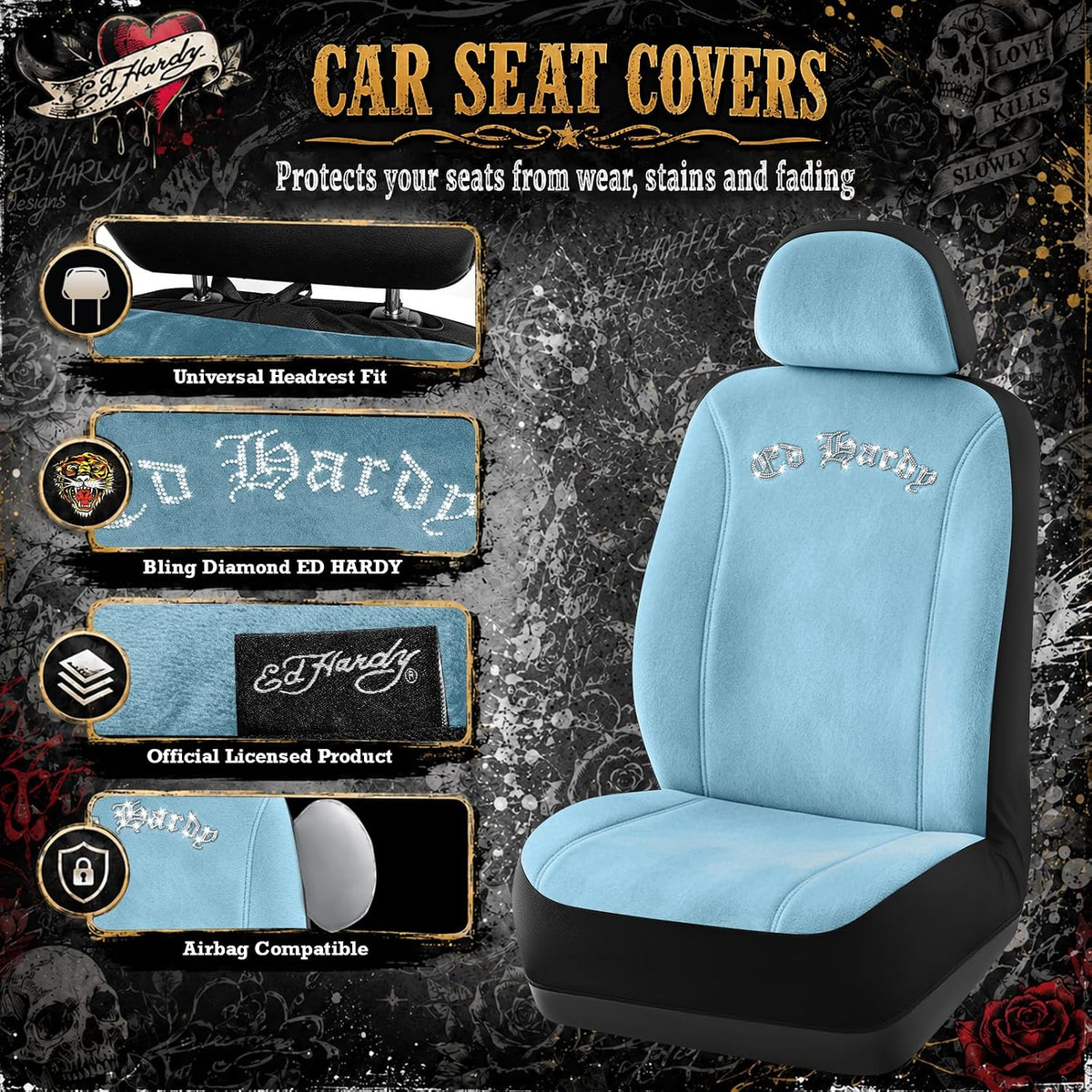 ed hardy car seat covers, light blue short, side view