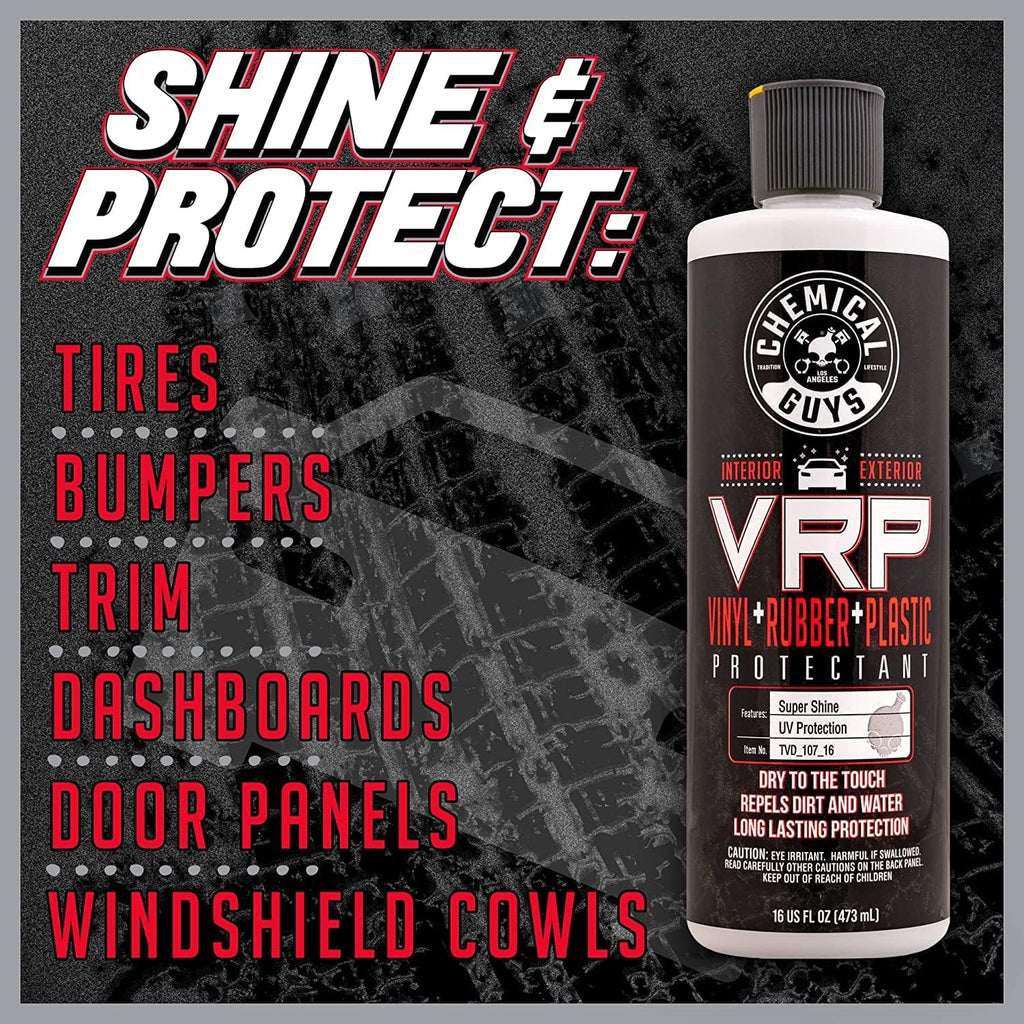 Chemical Guys VRP Protectant & WonderWave Applicators Kit - 16 oz Vinyl, Rubber, and Plastic Dressing with Foam Applicators - Restores Your Car's Interior & Exterior Surfaces