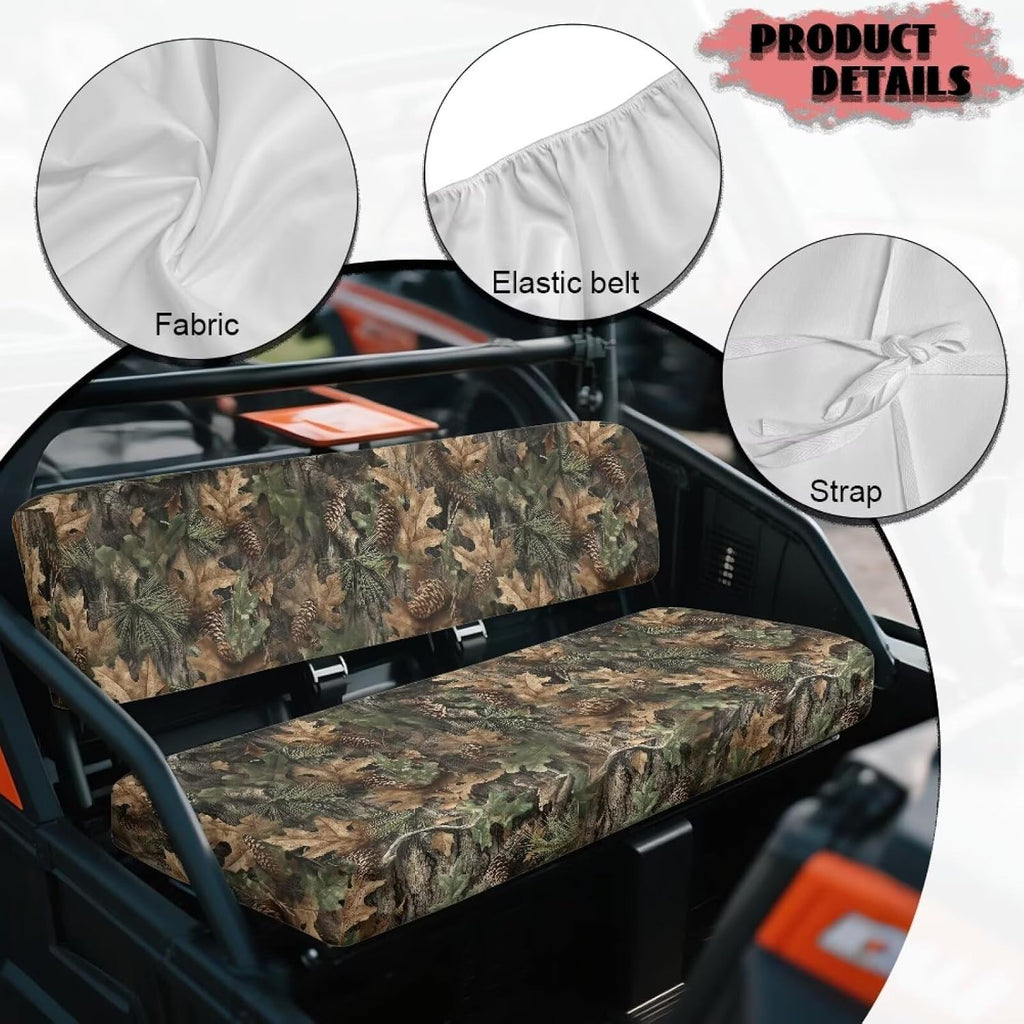 Pine Oak Leaf Camo Print UTV Bench Seat Cover Backrest Cover Seat Covers Compatible with Kawasaki Mule 3000 3010 3020 4000 4010 2001-2023 2025