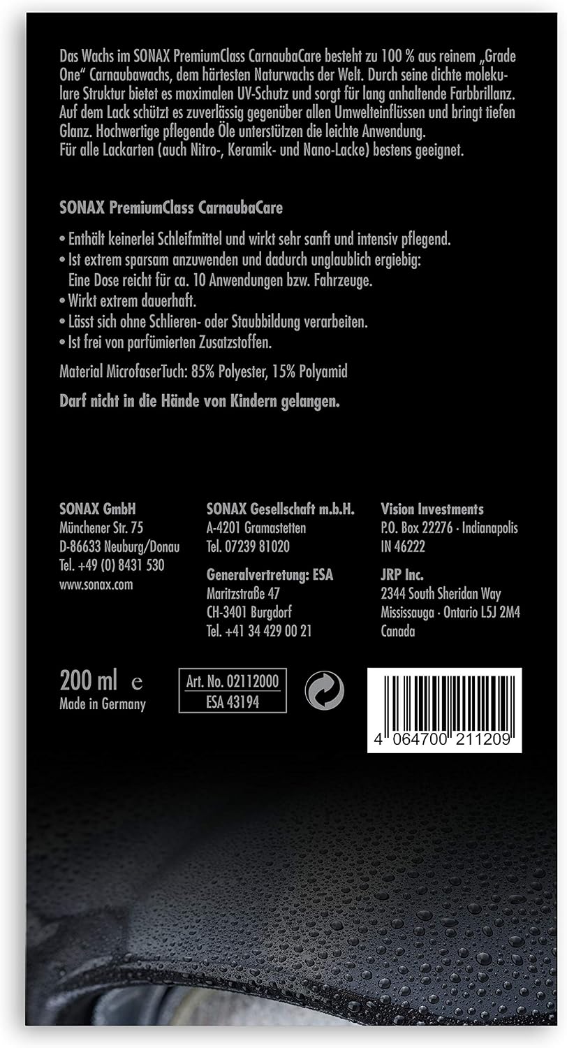 SONAX 211200 211.200 Premium Class (NS) Carnauba Care Car Wax, One Size
