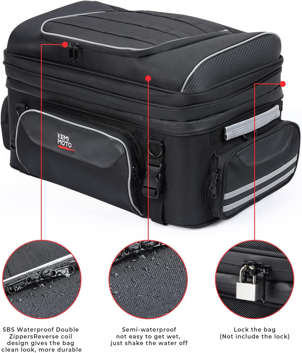 KEMIMOTO Expandable Motorcycle Traveler Tour Trunk Bag 40L-50L Luggage Rack Tail Duffle Bag Fit for Touring Trike Road King Street Glide Road Glide Freewheeler Tri Glide Ultra Goldwings Roadmaster
