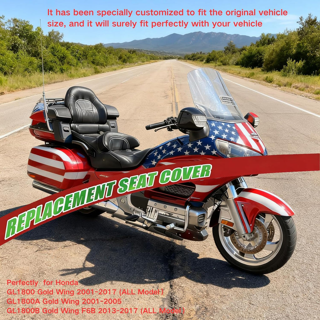 Full Wrap-Around Seat Cover for Honda GL 1800 GL1800 Gold Wing 2001-2017 /Premium Leather/Waterproof/Stain-Resistant (Black)