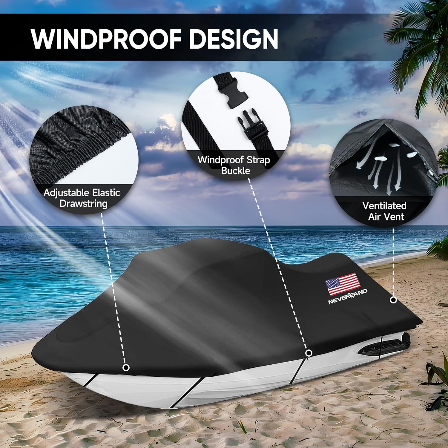 Jet Ski Cover - Jetski Covers Compatible with Yamaha Seadoo, Jet Ski Covers 2 3 Seater UV Resistant Heavy Duty Cover with 2 Air Vents Suitable for Jetski Lengths 115'' to 120"