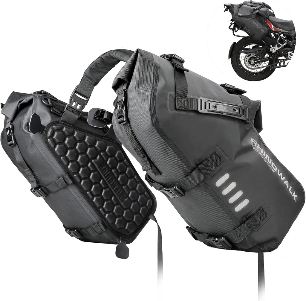 Rhinowalk Motorcycle Saddlebags 28L(14L*2) Waterproof Motorbike Side Bags, Travel Luggage Panniers with Shoulder Strap for Adventure & Sport Motorcycle Racks, 1 Pair