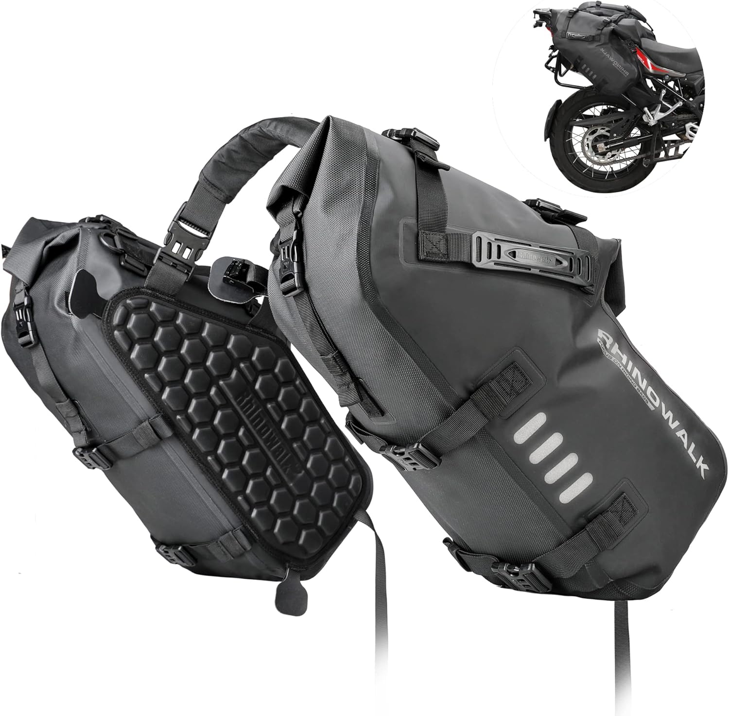 Rhinowalk Motorcycle Saddlebags 28L(14L*2) Waterproof Motorbike Side Bags, Travel Luggage Panniers with Shoulder Strap for Adventure & Sport Motorcycle Racks, 1 Pair