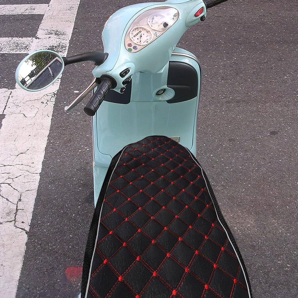 Motorcycle Seat Cover Cushion Breathable Anti-Slip Mesh Fabric Large Red Grid Pattern Sunscreen Protector for Scooter and Moped All-Season Electromobile Seat Pad