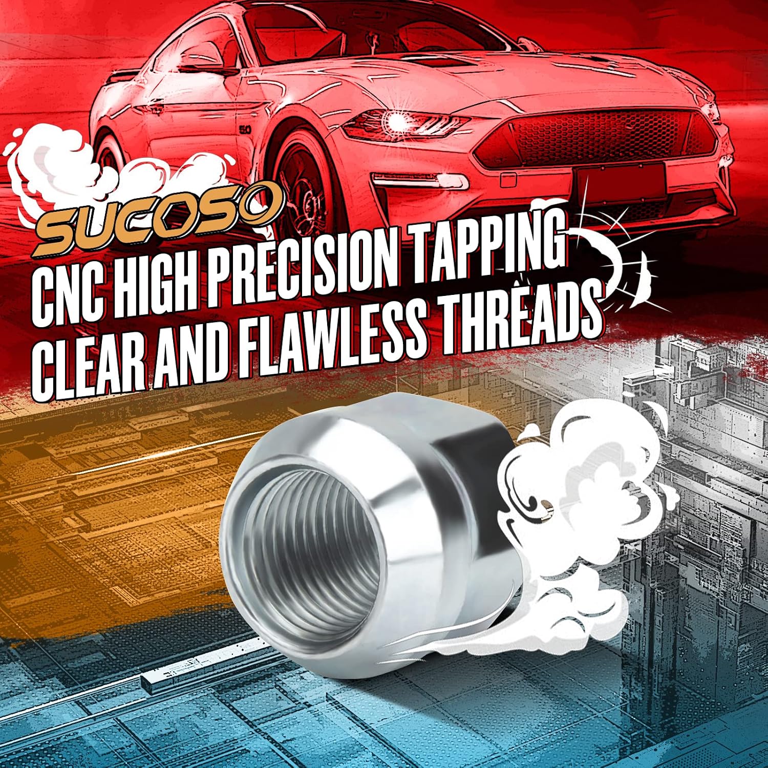 12mmx1.5 Zinc Aftermarket Wheel Lug Nuts, 20 Pcs M12x1.5 Open End Cone Seat Bulge Acorn One-Piece lugnuts 0.83”(21mm) Long 3/4”(19mm) Hex, Sliver