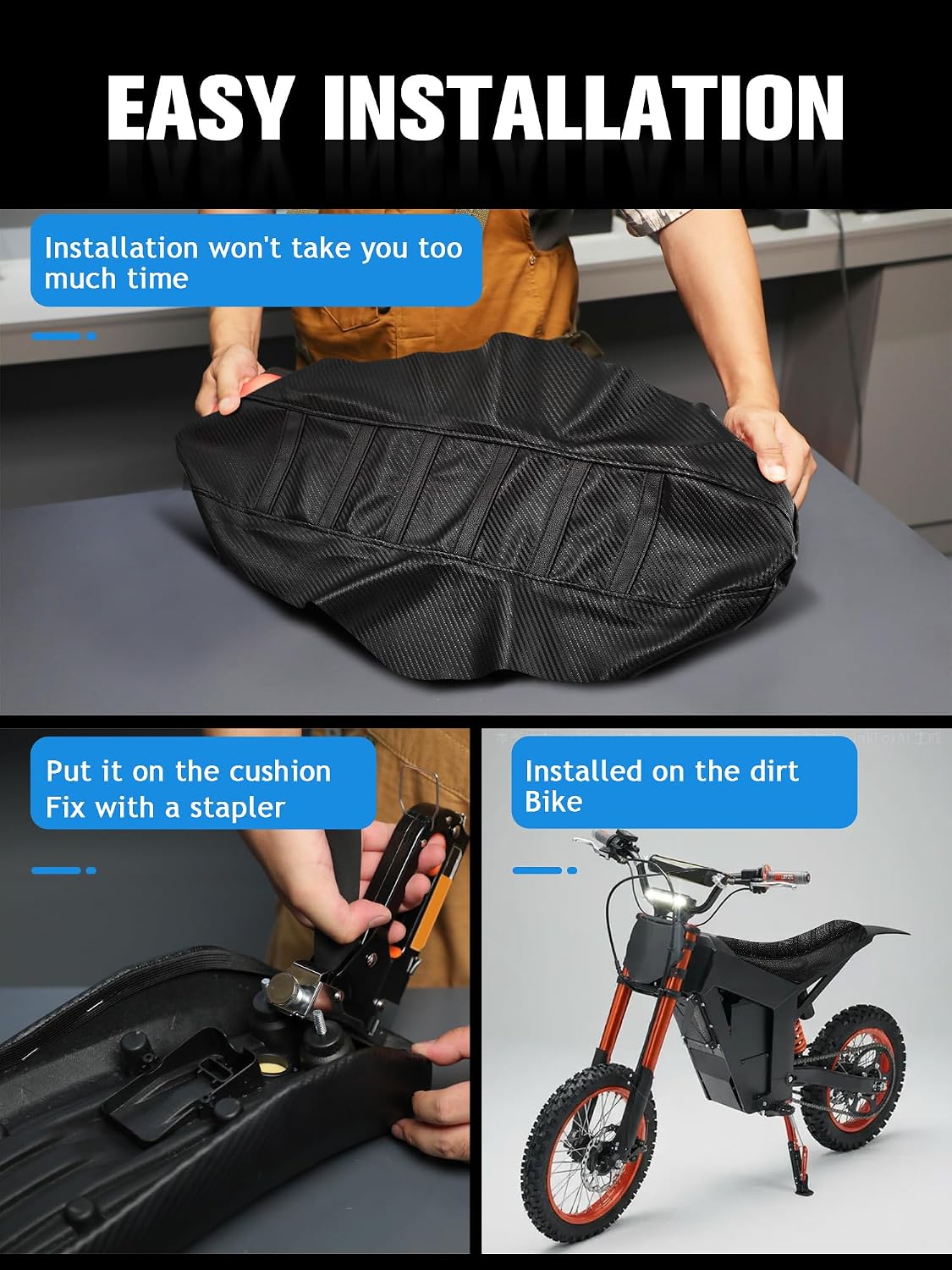 Non-Slip Seat Cover Compatible Fit for Tuttio Tutti Tutto Soleil 01, Electric Dirt Bike Soft Seat Cover Black