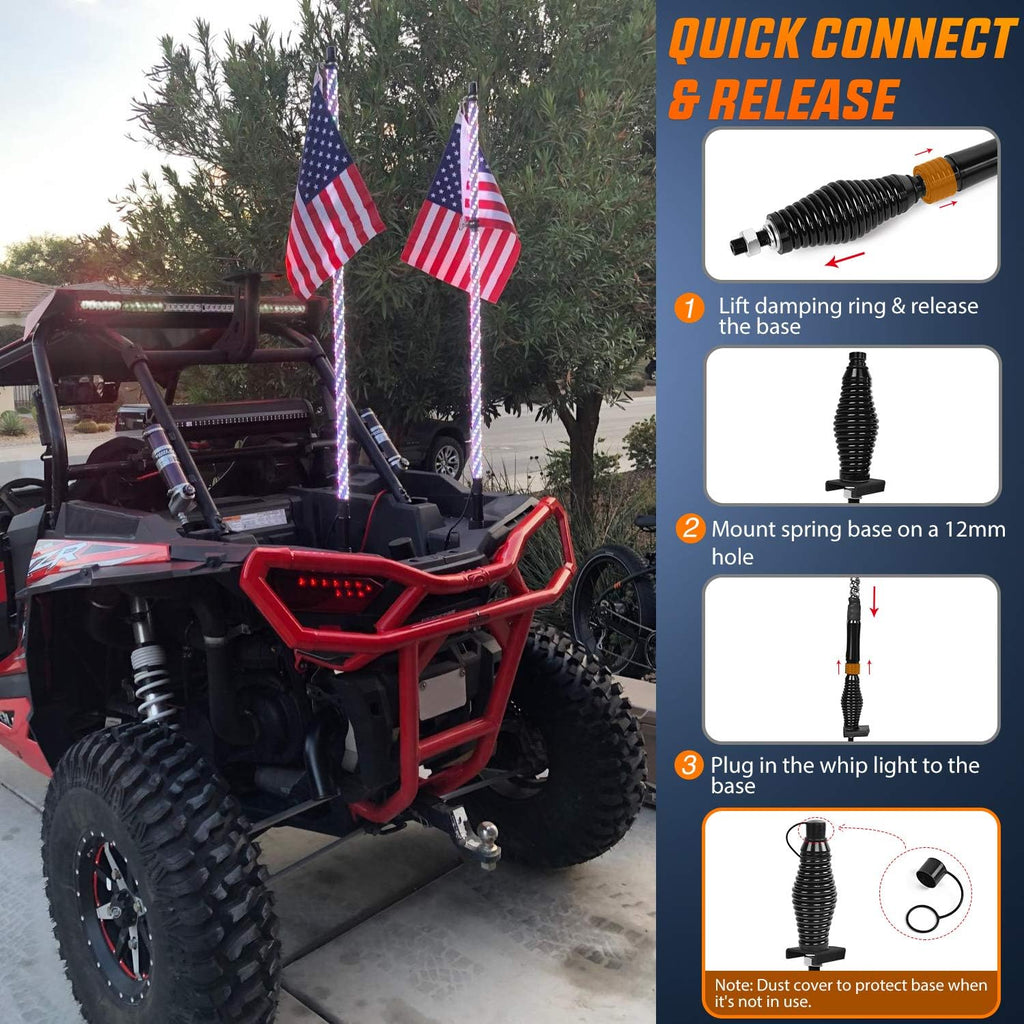 Nilight 2PCS 3FT Spiral RGB Led Whip Light with Spring Base Chasing Light RF Remote Control Lighted Antenna Whips for Can-Am ATV UTV RZR Polaris Dune Buggy Offroad Truck