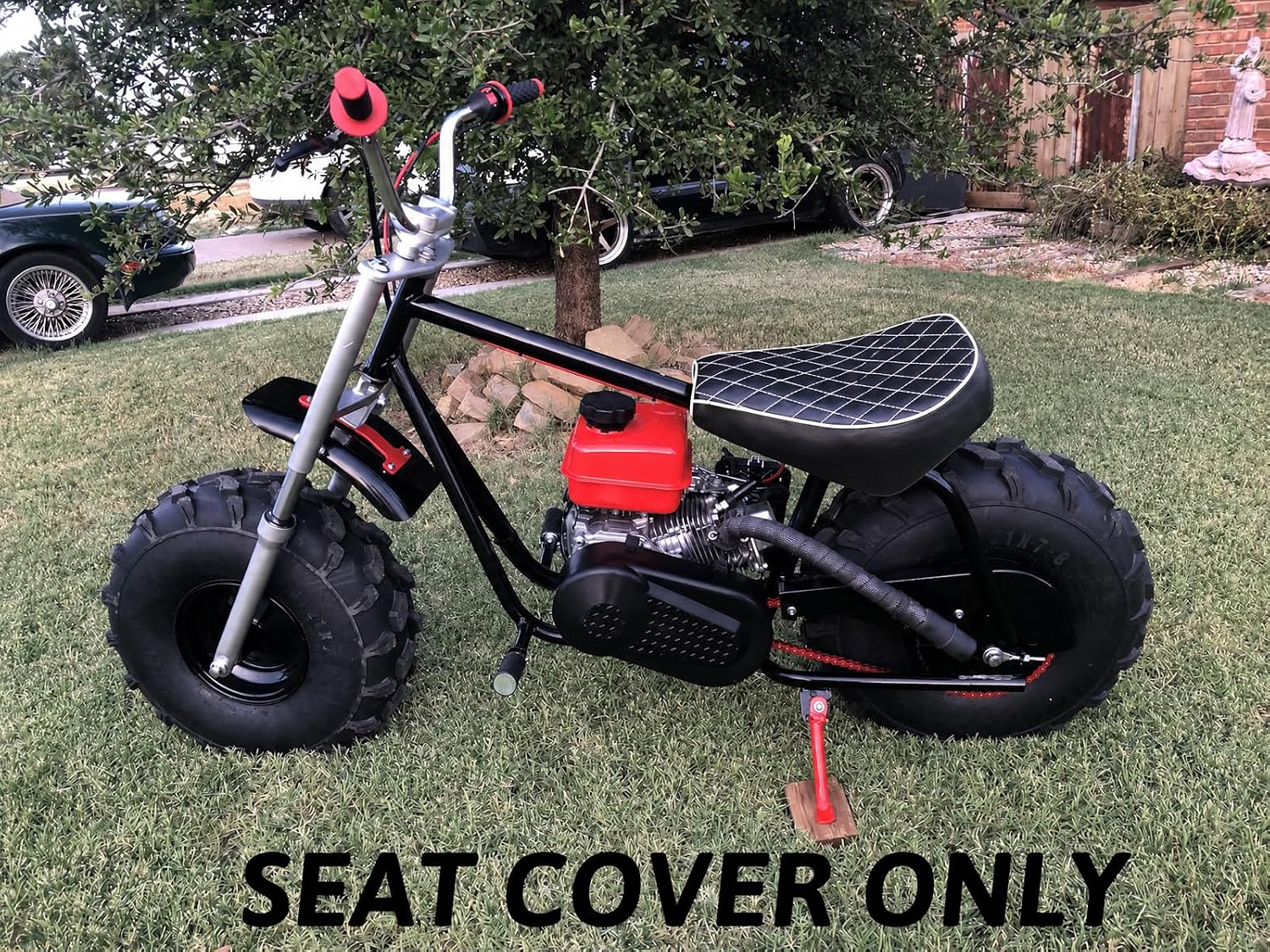 JMCHstore Mini Bike Seat Cover 15'' Diamond Stitch Retro for Baja Warrior WR65, Mini Baja, Baja Heat, Baja Carbon 6.5 196cc HT65 MB165 Trail Bike Cushion Replacement Parts (White)