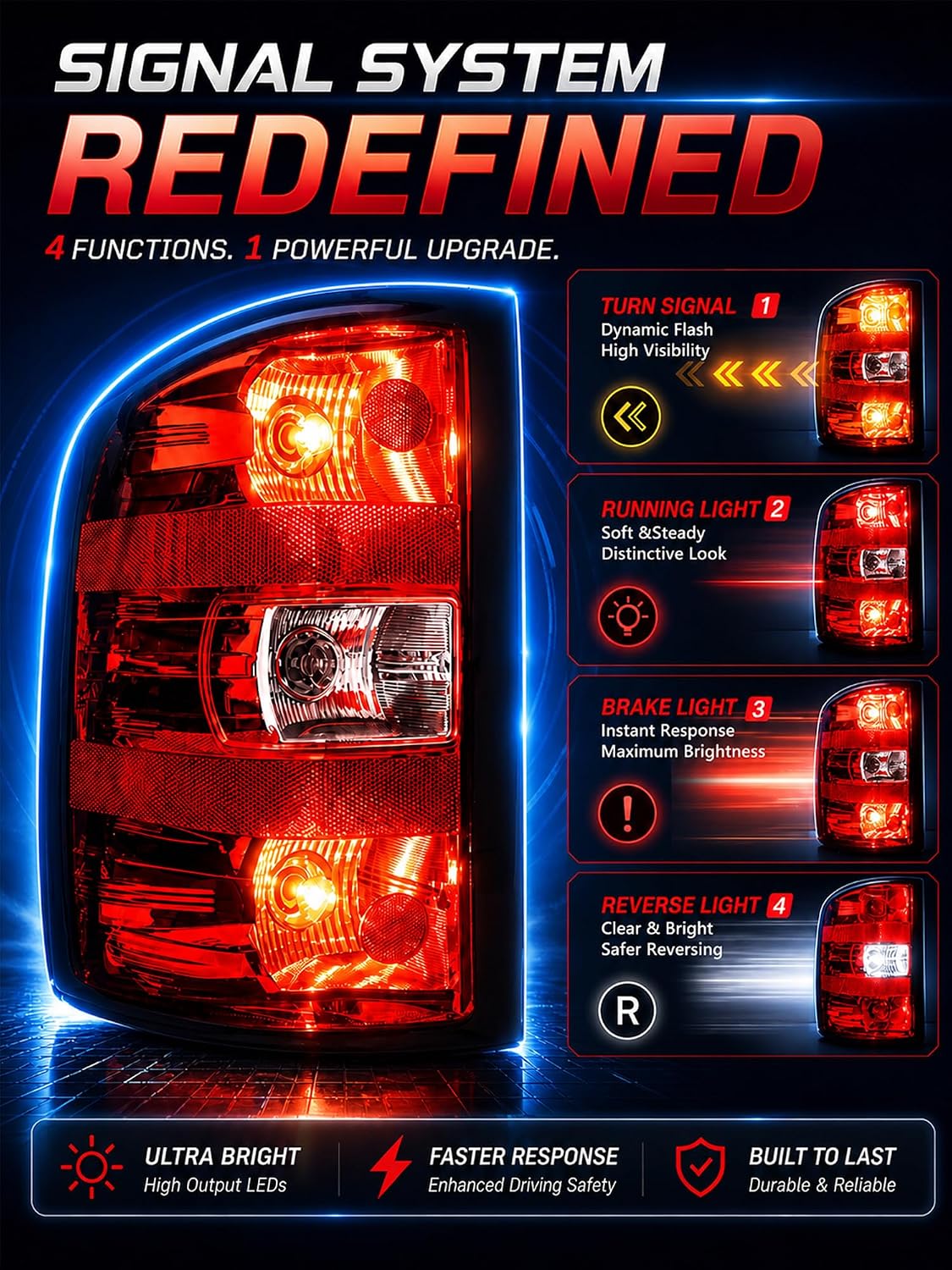 Tail Lights Assembly Fit 07-13 Chevy Silverado 1500 2007 2008 2009 2010 2011 2012 2013 2014 Chevrolet 2500 3500 HD 2500HD 3500HD Rear Brake Back Taillight Cover Left Driver Right Passenger