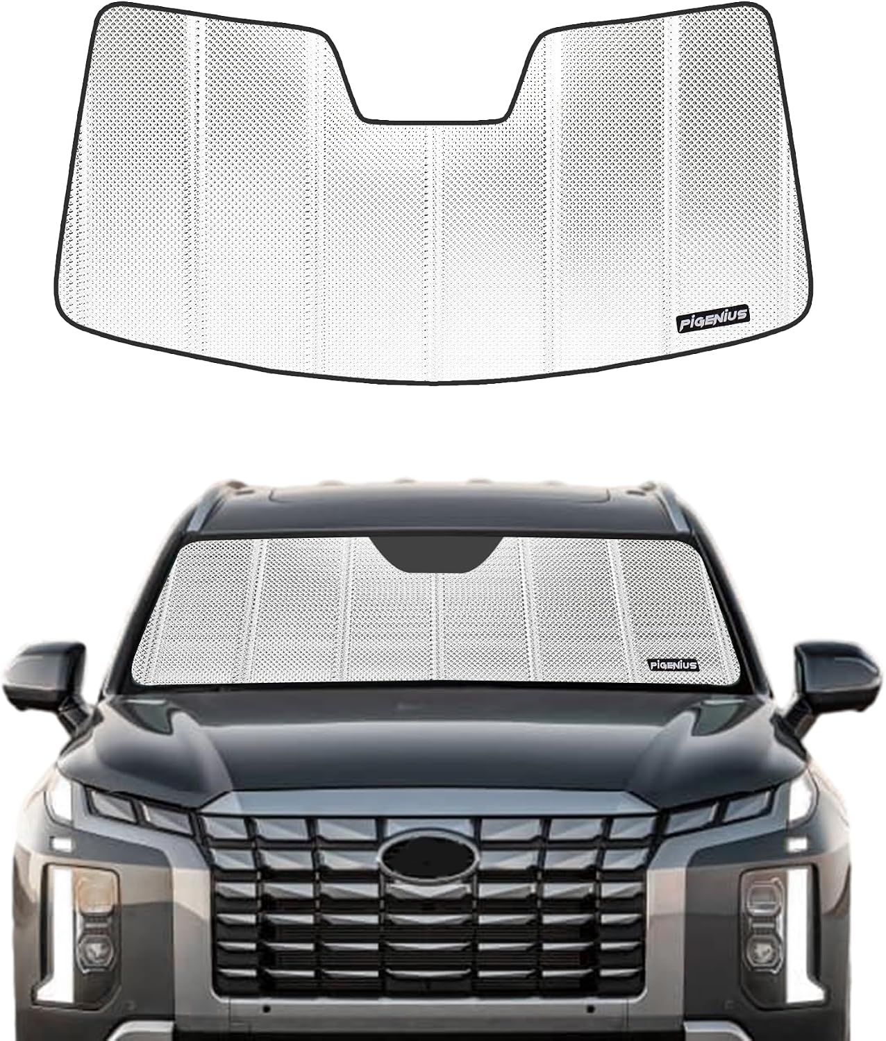 Pigenius Windshield Sun Shade for Hyundai Palisade 2020-2026. Reflective Aluminum Film Front Window Sunshade - BLAZBLOCK