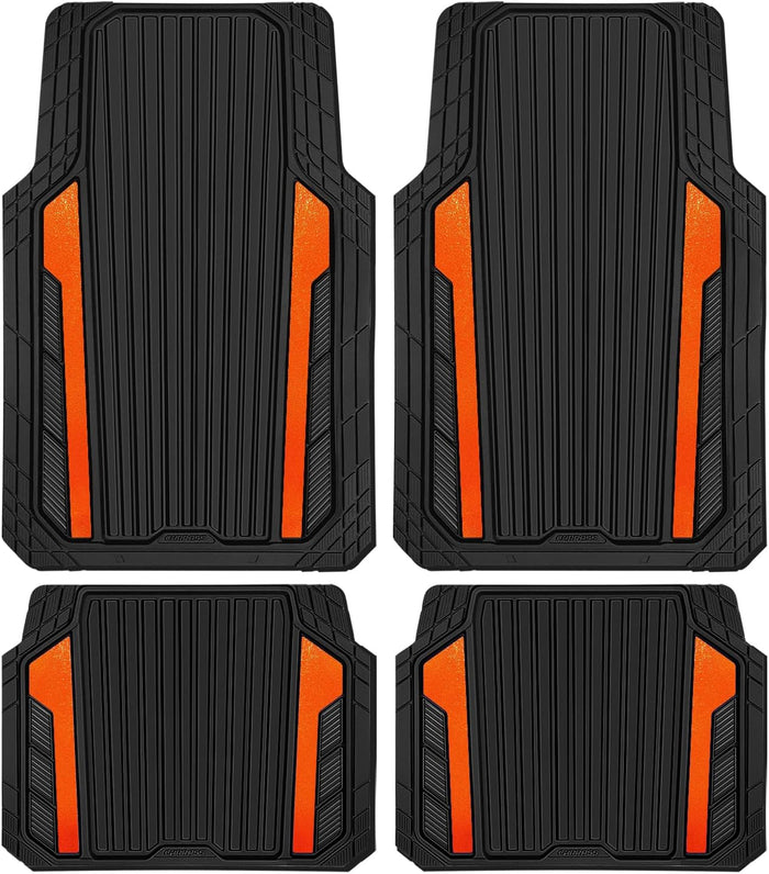 CAR PASS Heavy Duty Rubber Car Mats Metallic, Aluminum Film All Weather Floor (4 Piece)