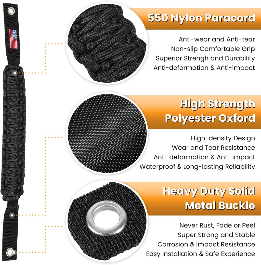 E-cowlboy Roll Bar Grab Handles Paracord Grip Handle for Ford Bronco 2021 2022 2023 2024 2-Door 4-Door Interior Accessories Premium Paracord US Flag (Black 2 Pack)