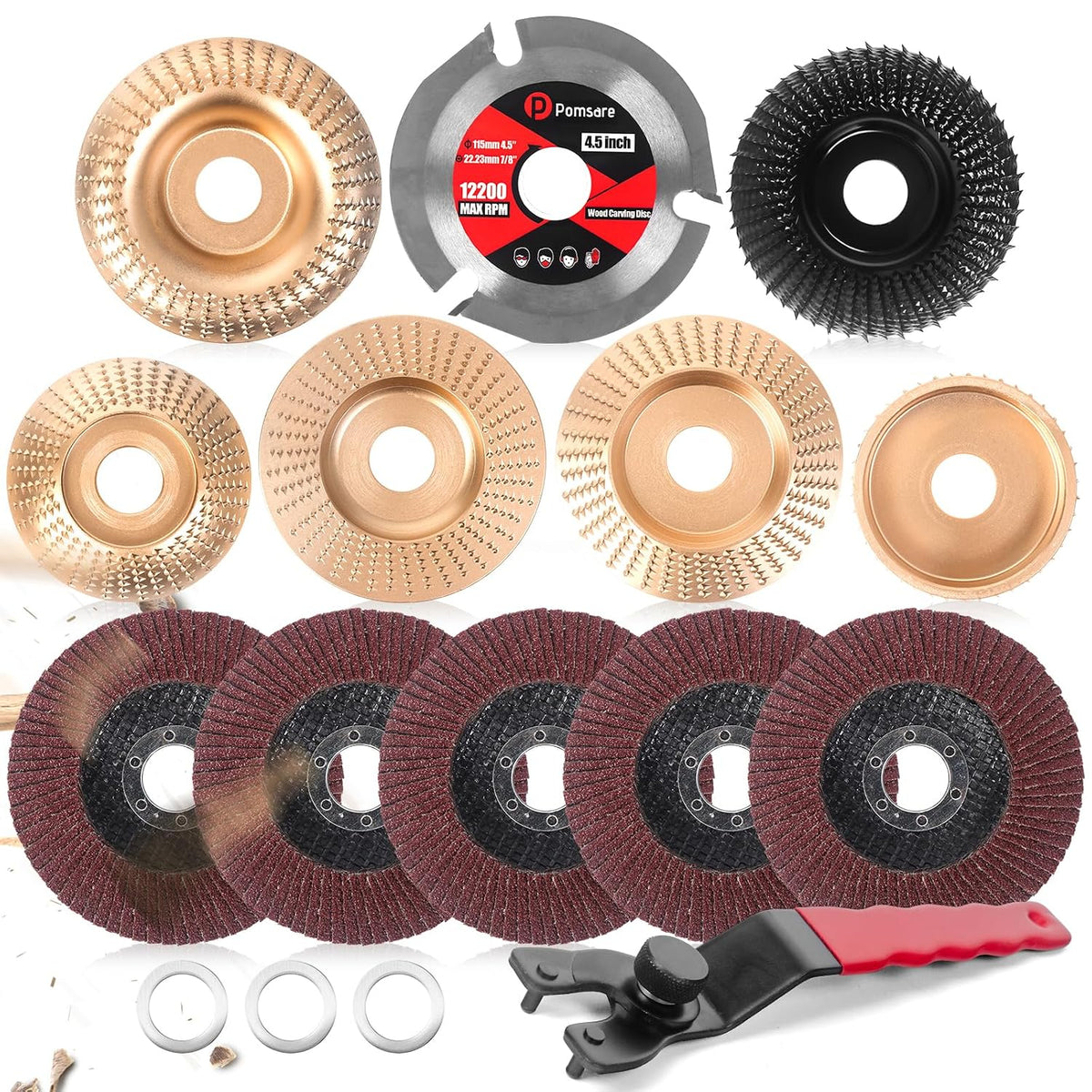 pomsare 13pcs wood carving disc set for angle, main product view