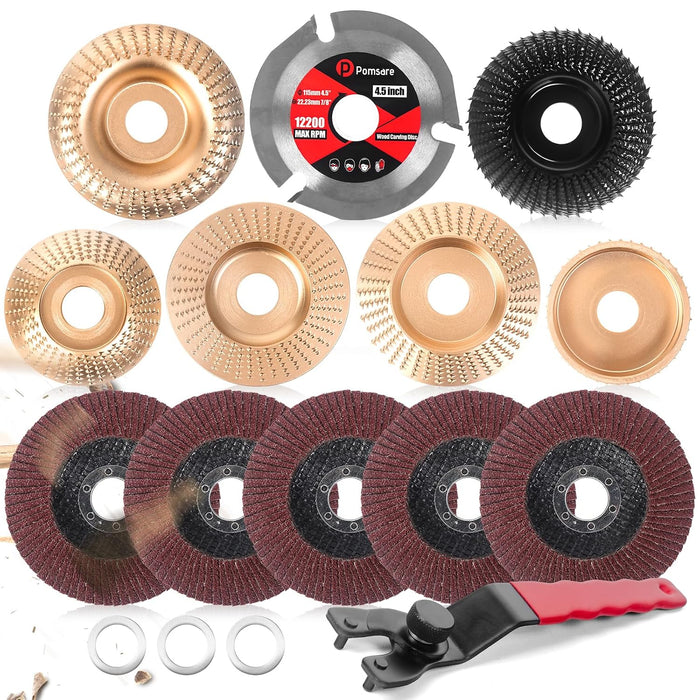 Pomsare 13PCS Wood Carving Disc Set for Angle Grinder, Sanding Wheel