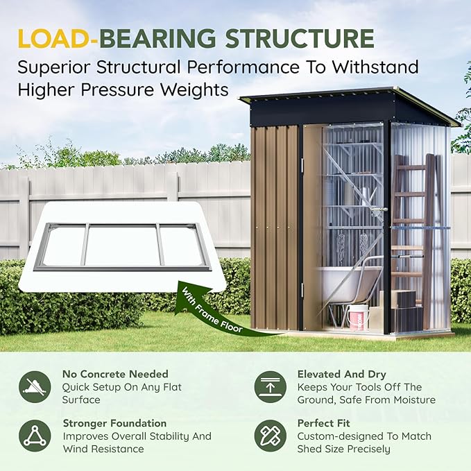 5x3FT Outdoor Steel Storage Shed - Image 2