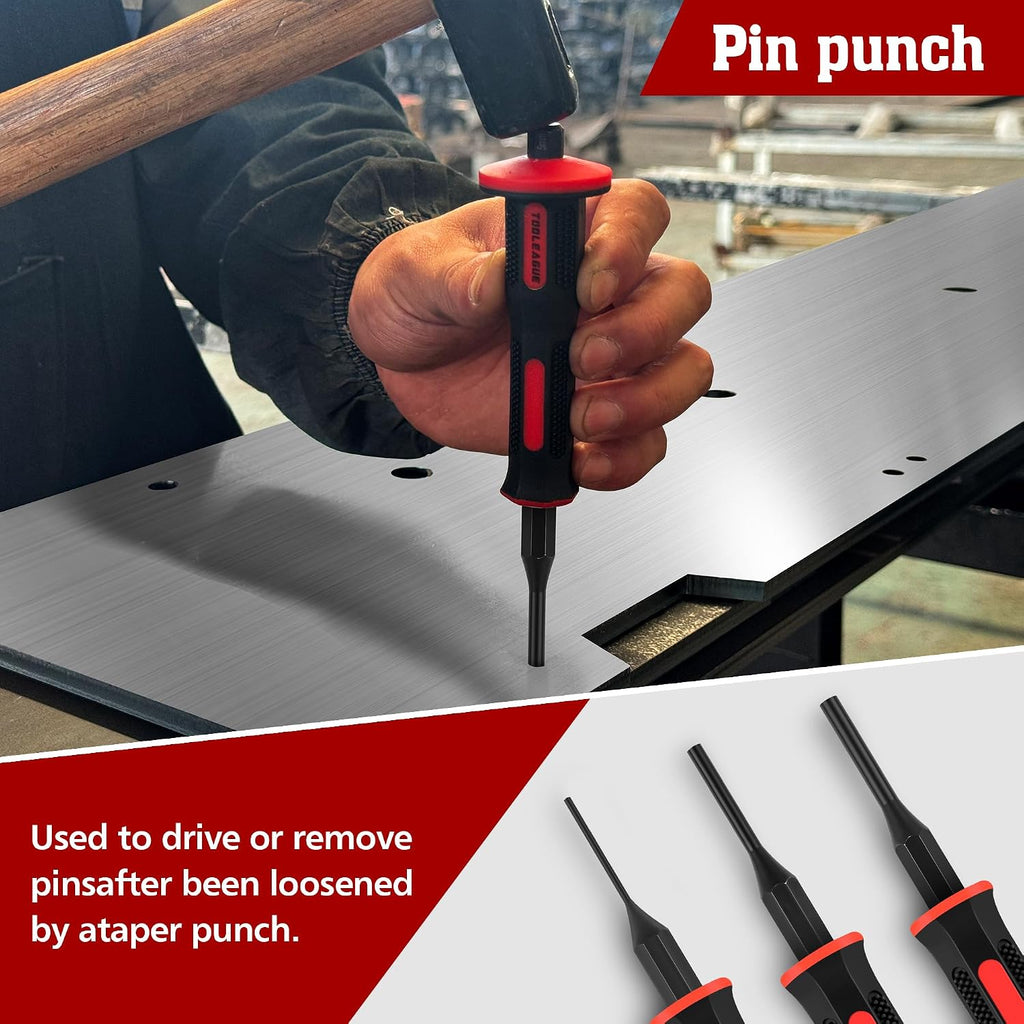 tooleague 9pcs punch and chisel set with hand, close-up detail