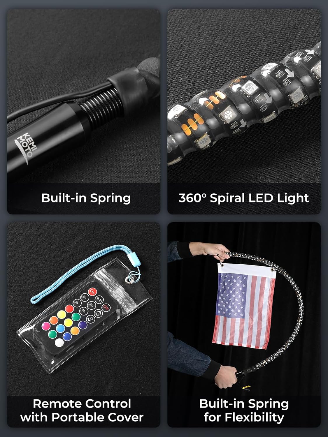 KEMIMOTO 2pc 3ft Whip Lights for Side by Side, Turning Signal Function Compatible with Polaris RZR Can-Am Maverick X3, LED Whip Lights for UTV ATV Buggy Boat Offroad RGB