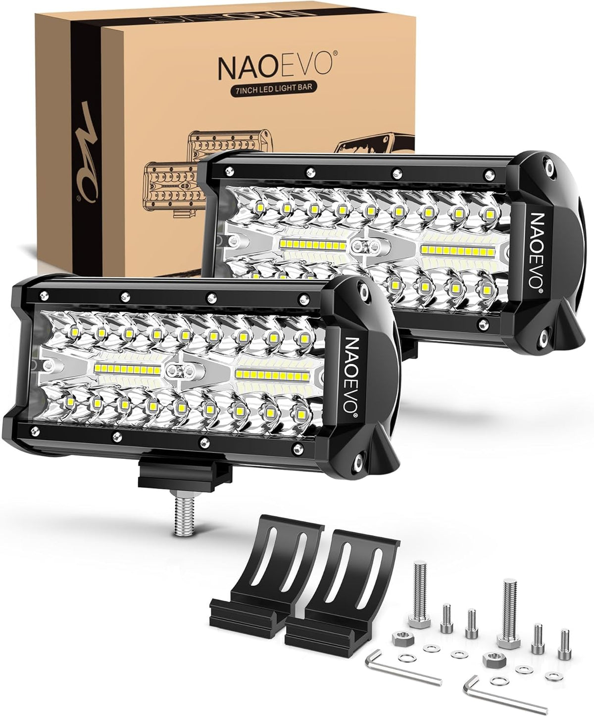 naoevo 7 inch led light bar, 240w 24,000lm, main product view