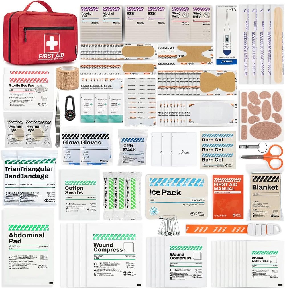 RHINO RESCUE Home First Aid Kit,240pc Medical kit for Car, School, Business