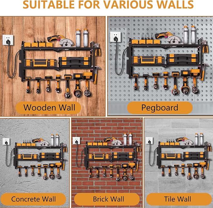 Power Tool Organizer with Charging Station: 7 Cordless Drills Holder Wall Mount - Image 6