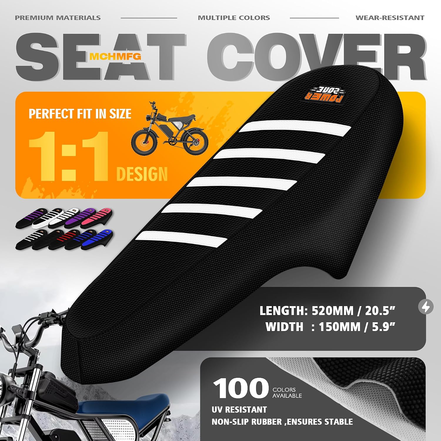 Electric Bike Seat Cover Compatible with Ridstar Q20 E Bike Non-Slip Anti-UV (Black-White)
