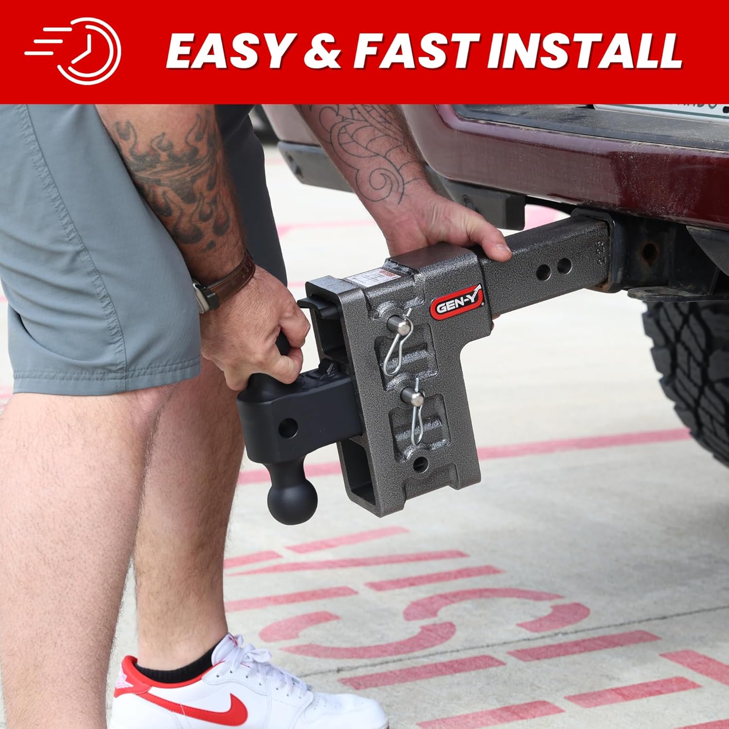 GEN-Y Hitch Tow Hitch with Dual-Ball Mount for 2" Receiver - 5" Drop/Rise with 3 Adjustable Positions, 16,000 lbs Towing Capacity, 2,000 lbs Tongue Weight, Silver