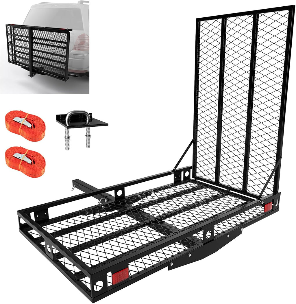 Goplus Mobility Scooter Carrier, 50” x 29.5” Folding Wheelchair Carrier for Car with 42” Ramp, Stabilizer & 2 Tie Down Straps, 500 LBS, Fit 2" Hitch Receiver, Hitch Cargo Carrier for SUV Car