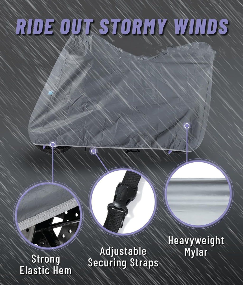 Motorcycle Cover All Season Universal Waterproof Sun Outdoor and Indoor Protection (Large)