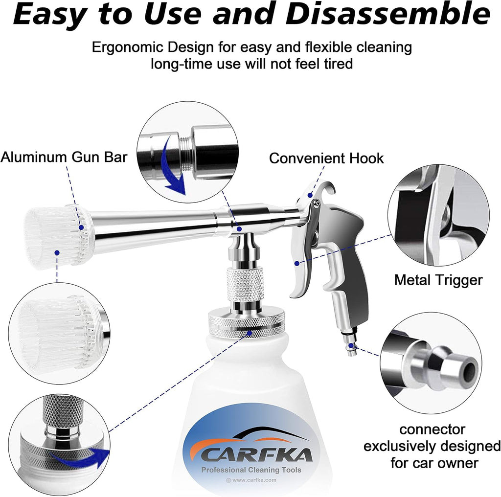 Car Cleaning Gun, CARFKA High Pressure Car Detailing Wash Gun 1L Foam Bottle Wash Spray Bottle Nozzle with Metal Spinner
