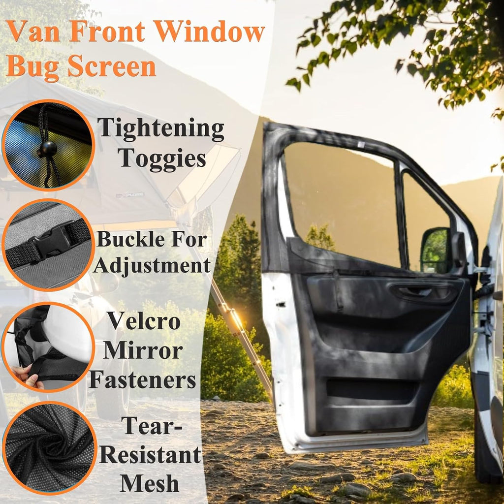Magnetic Van Window Bug Screens, 2pcs Universal Caravan Front Door Bug Screen Breathable Truck Side Window Breathable Mesh Net for Ram Promaster, Sprinter, Metris and Other Vans