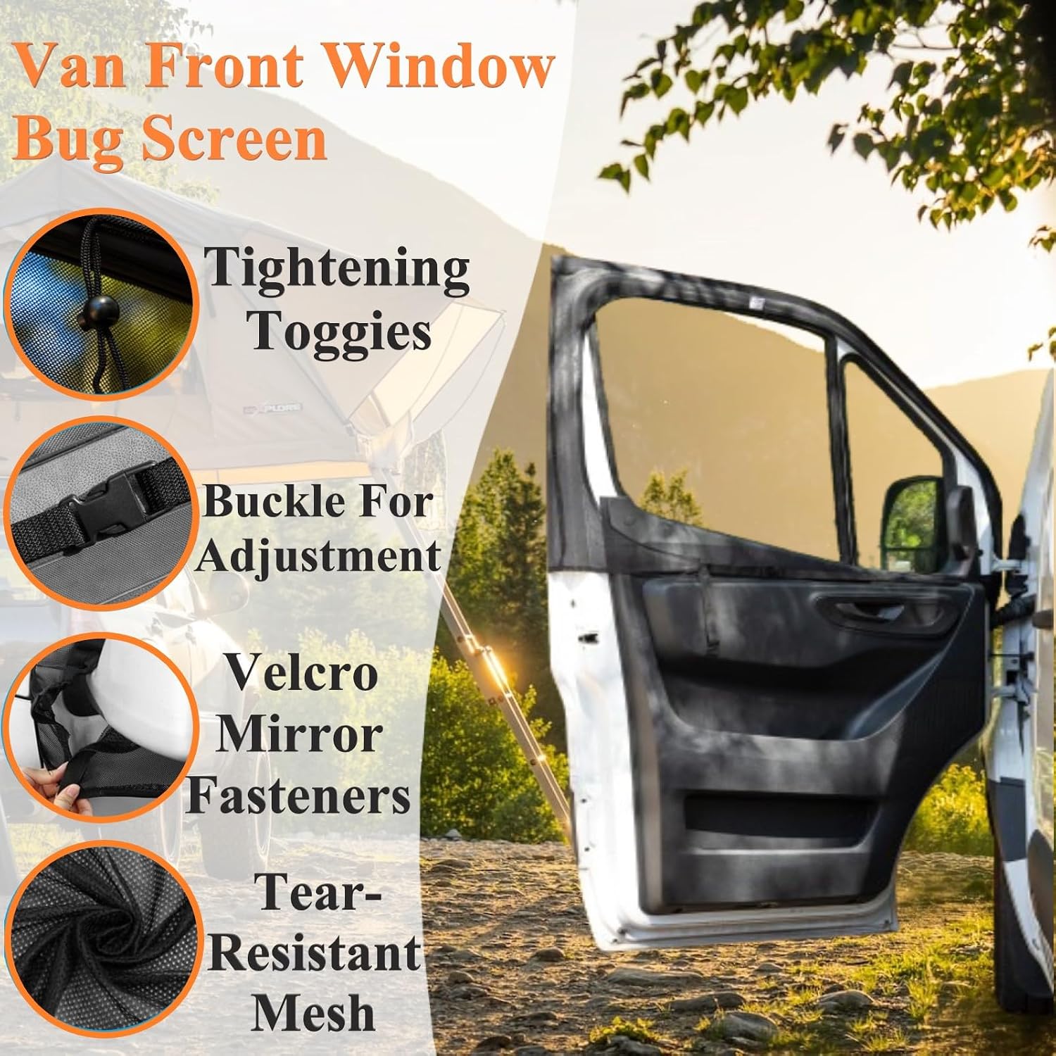 Magnetic Van Window Bug Screens, 2pcs Universal Caravan Front Door Bug Screen Breathable Truck Side Window Breathable Mesh Net for Ram Promaster, Sprinter, Metris and Other Vans