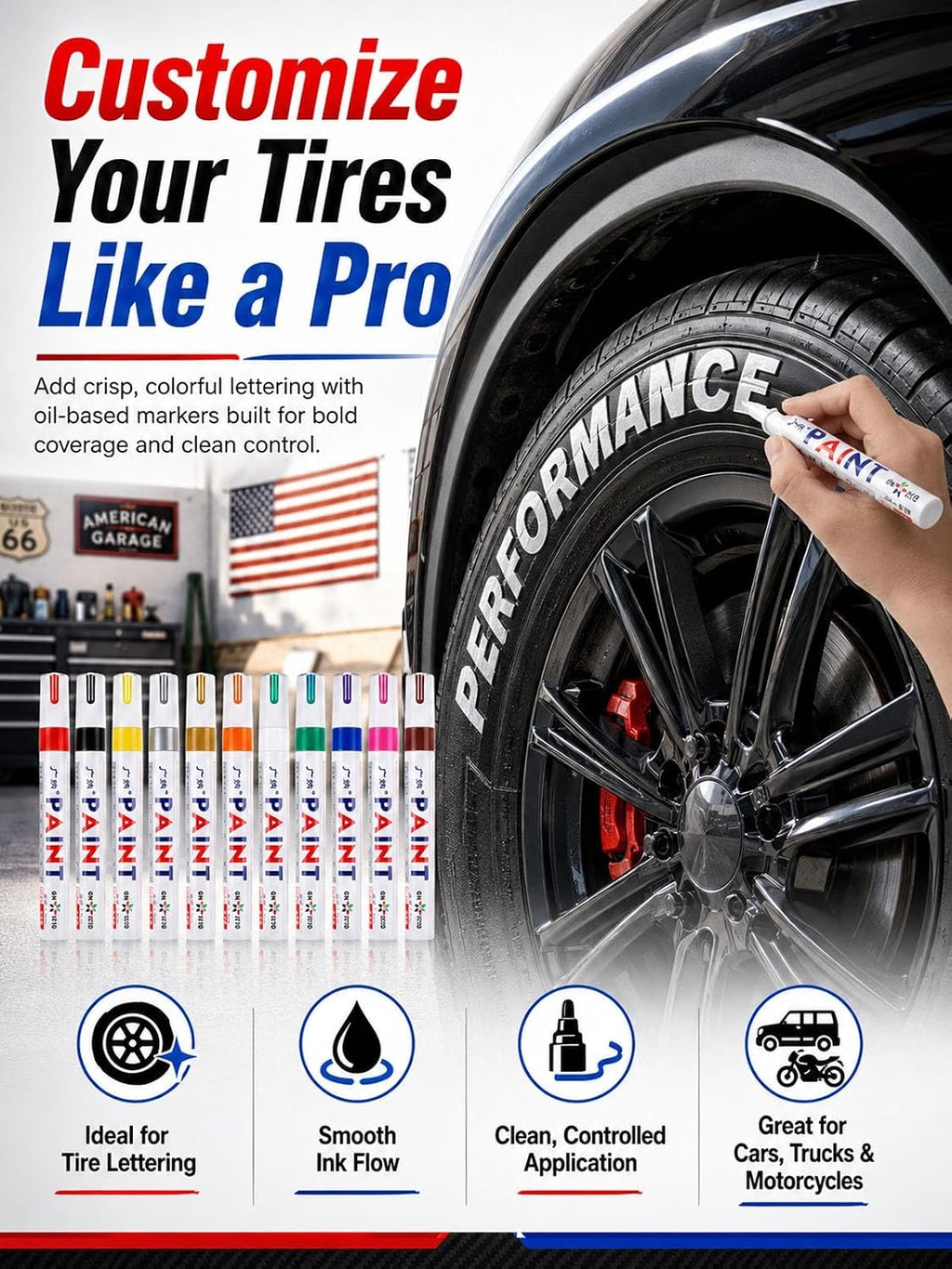 Oil-Based Tire Lettering & DIY Detail Pen Waterproof Quick-Dry Permanent | Paint Markers Letter Touch up Car 12 Colors 3mm Writing Width Lettering DIY Detail for Rubber Wood Glass Ceramic Metal