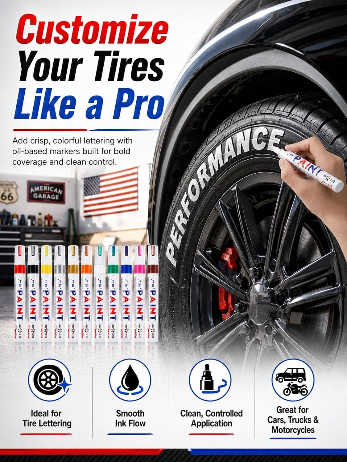 Oil-Based Tire Lettering & DIY Detail Pen Waterproof Quick-Dry Permanent | Paint Markers Letter Touch up Car 12 Colors 3mm Writing Width Lettering DIY Detail for Rubber Wood Glass Ceramic Metal