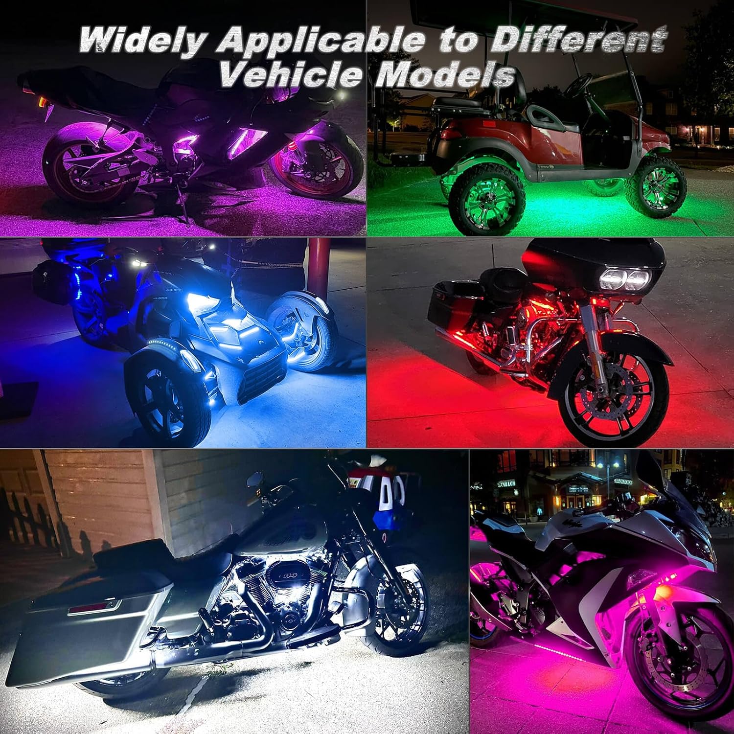 8PCS Motorcycle RGB LED Light Kits with APP/RF Remote, Multicolor Underglow Lights with Brake Turn Signal, 12V Waterproof Dual Zone Strip for Sport Bike, Cruiser, Street & Dirt Motorcycle