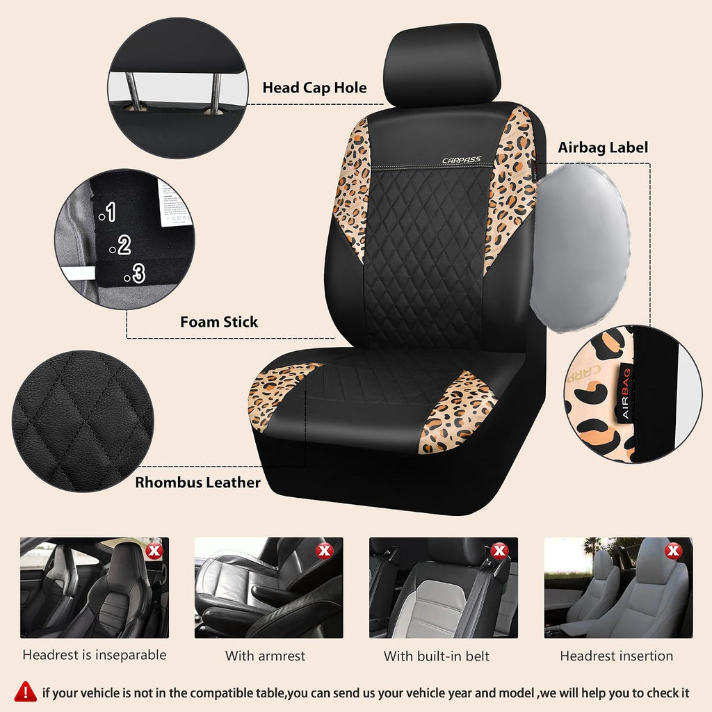 car pass leather leopard two front seat cover, side view