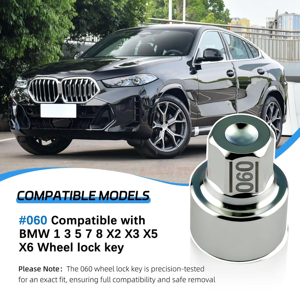 #060 Compatible with BMW 1 3 5 7 8 X2 X3 X5 X6 Wheel Lock Key Tire Lug Key | 060 Wheel Locking Nut Key Replacement
