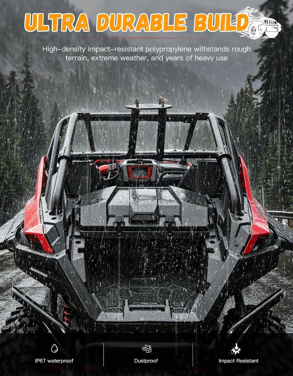 UTV 73QT Rear Cargo Storage Box for Polaris RZR XP 1000 XP4 1000 | Waterproof UTV Cargo Box with Lockable Lid Heavy Duty Storage Case for RZR Accessories, Repalce #2883751