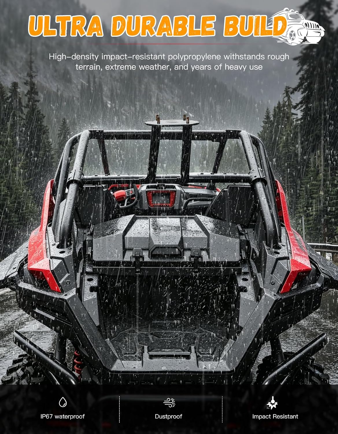 UTV 73QT Rear Cargo Storage Box for Polaris RZR XP 1000 XP4 1000 | Waterproof UTV Cargo Box with Lockable Lid Heavy Duty Storage Case for RZR Accessories, Repalce #2883751