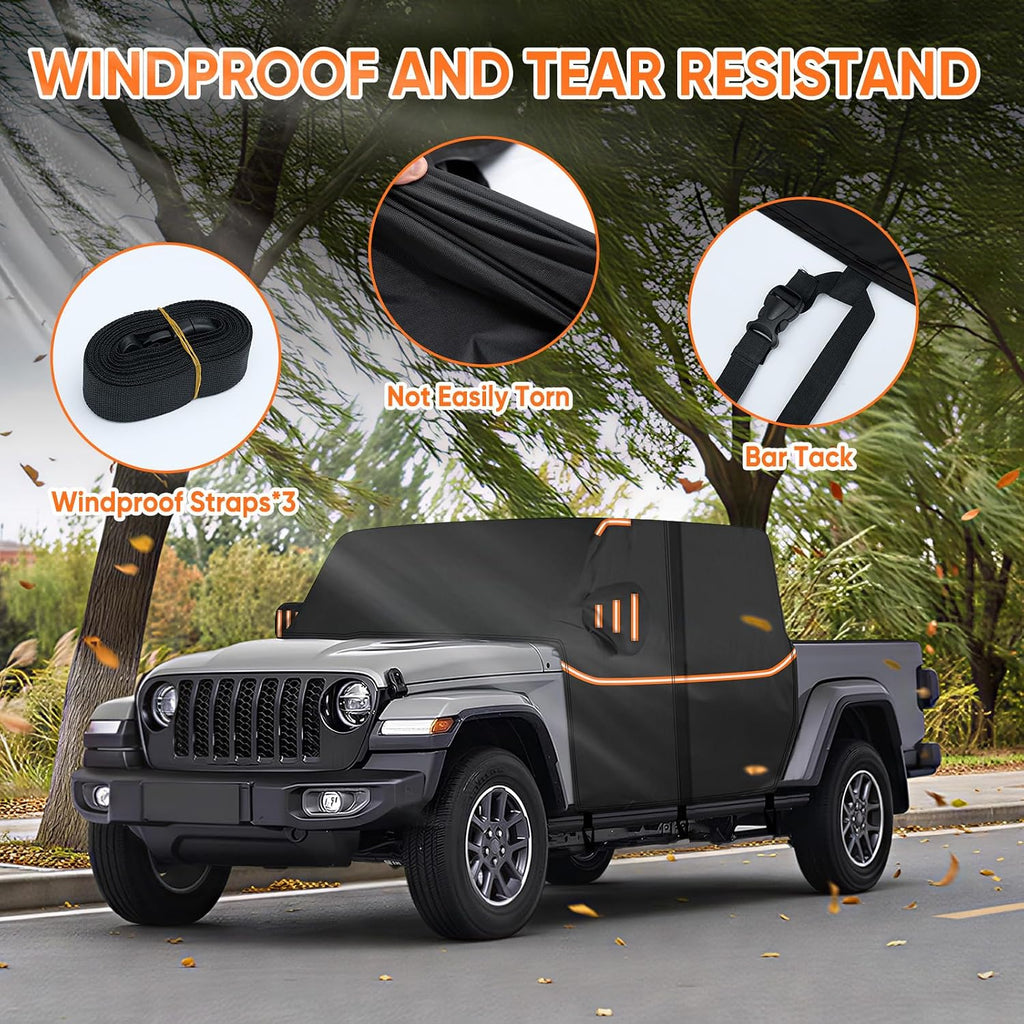 Cab Cover for Jeep Gladiator JT 2019-2026 - All Weather Waterproof Gladiator Half Car Cover, Outdoor Jeep Cab Cover Rain Covers with Door Zipper Windproof Straps for Sun Snow UV Protection