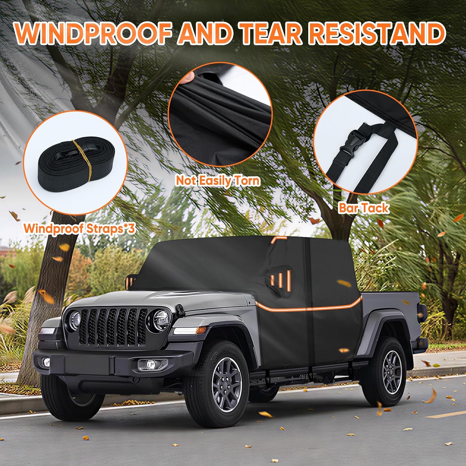 Cab Cover for Jeep Gladiator JT 2019-2026 - All Weather Waterproof Gladiator Half Car Cover, Outdoor Jeep Cab Cover Rain Covers with Door Zipper Windproof Straps for Sun Snow UV Protection
