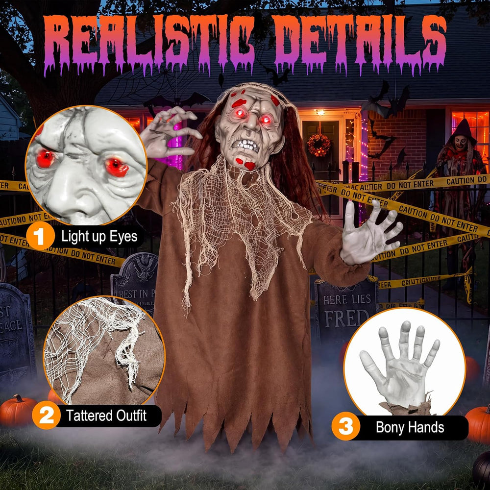 Halloween Creepy Animatronic Zombie Groundbreaker Outdoor Decor with Light up...