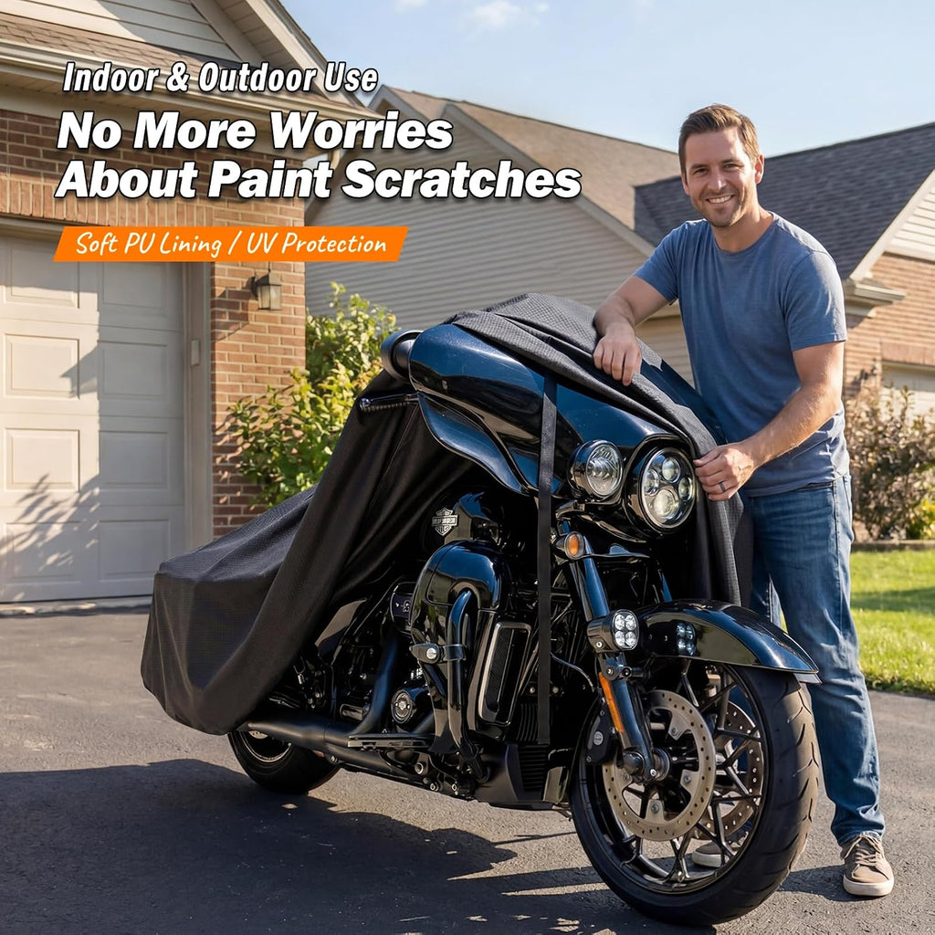 Motorcycle Cover for Harley Davidson Road Glide Street Glide Road King Electra Glide Heritage Classic and More, Waterproof Heavy Duty All Weather Outdoor Storage, Touring Bike Cover