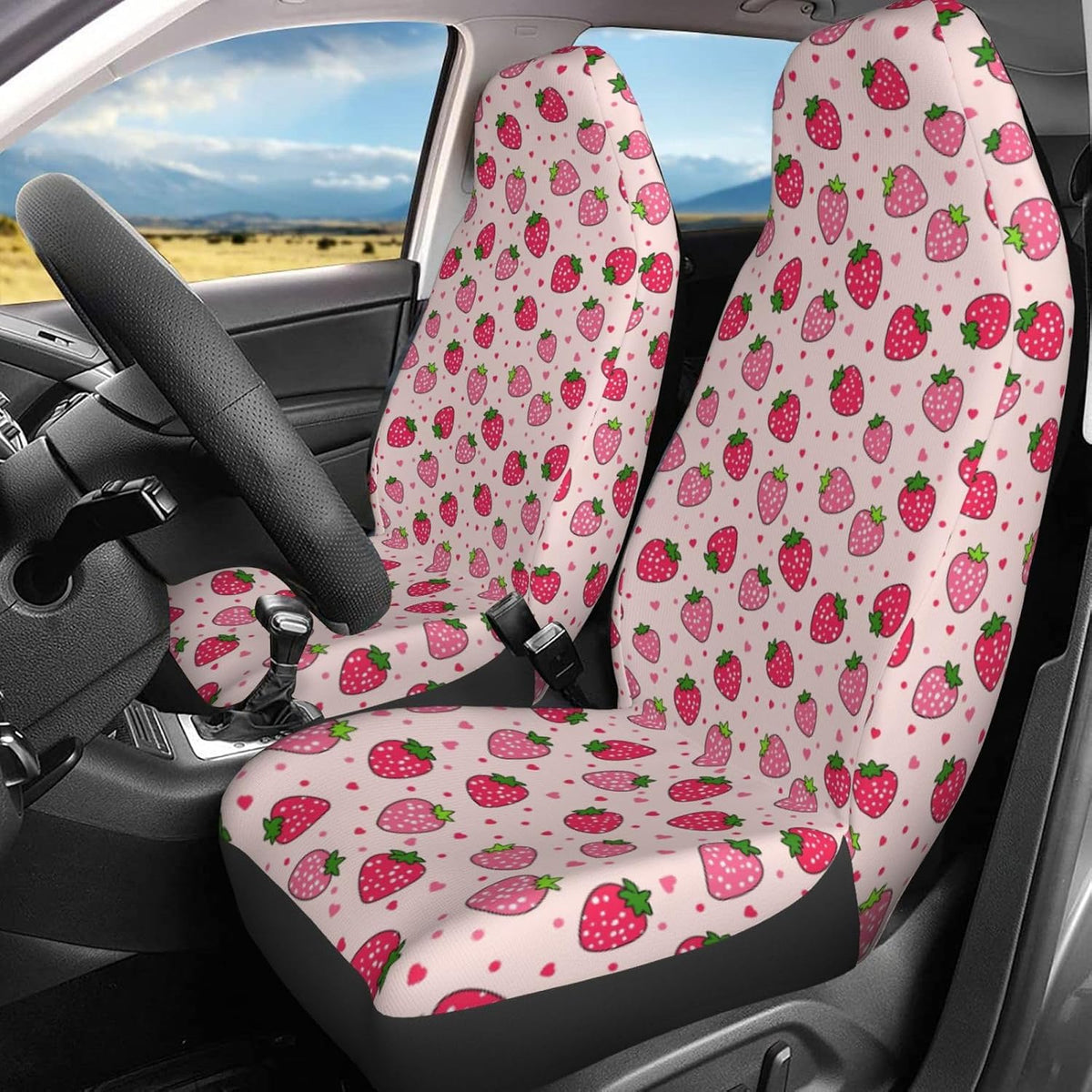 dujiea pink strawberry 2 pcs universal auto seat showing dimensions