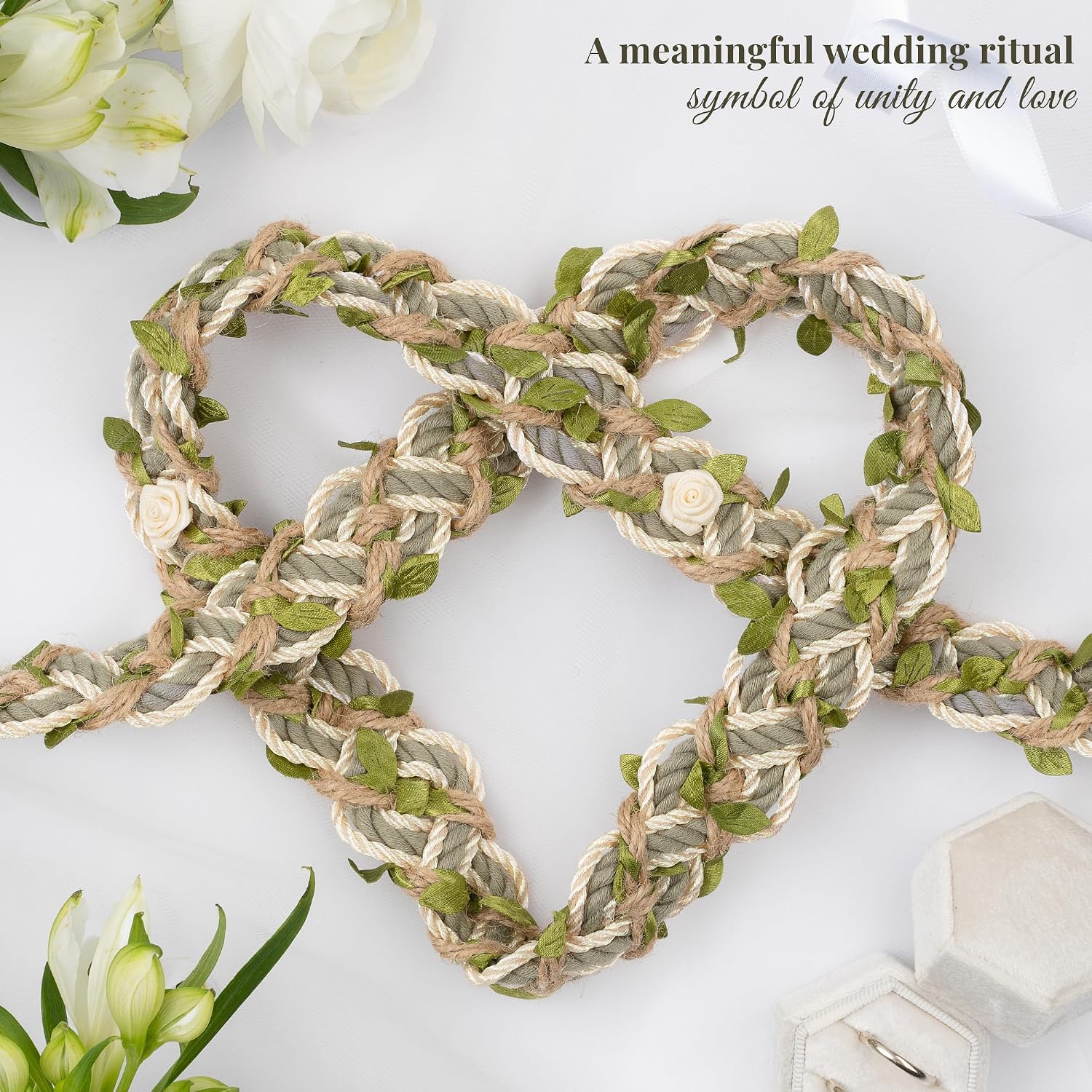 Handmade Celtic Wedding Handfasting Cord - Sage Green Braided Ceremony Rope - Double Electroplated Pendants - Heirloom Keepsake in Gift Box