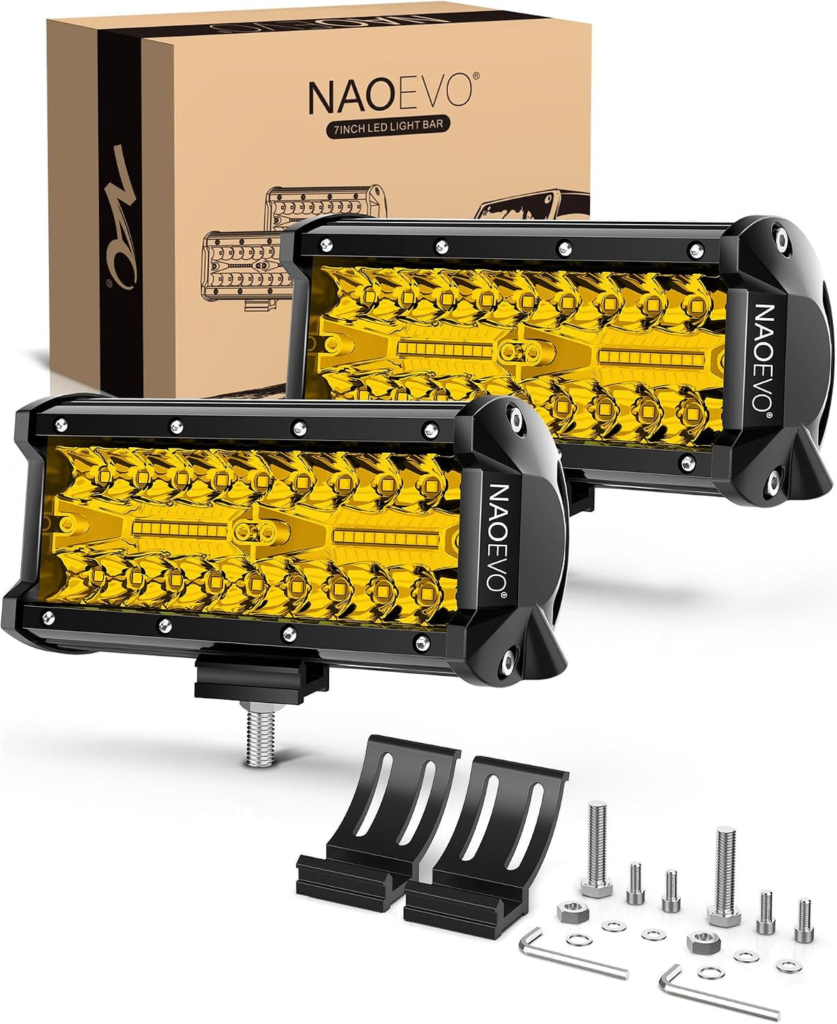 naoevo 7 inch yellow led light bar, 240w, main product view